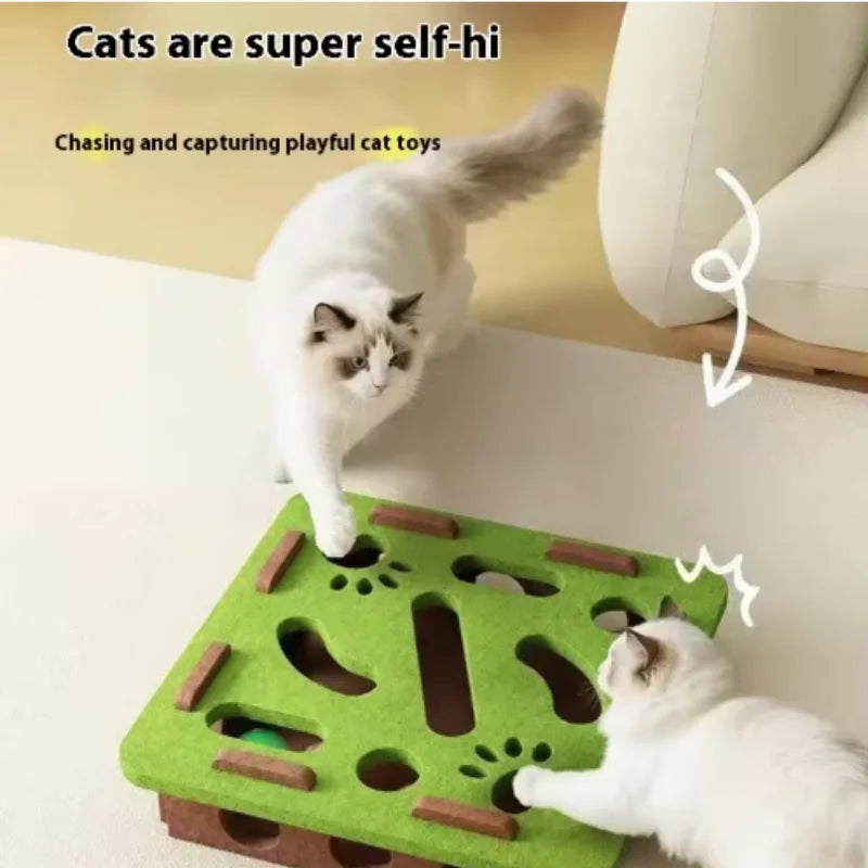 Cat Puzzle Maze Toy with Bell Ball — Interactive Felt Box