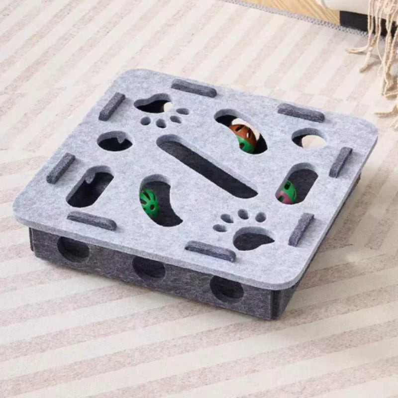Cat Puzzle Maze Toy with Bell Ball — Interactive Felt Box