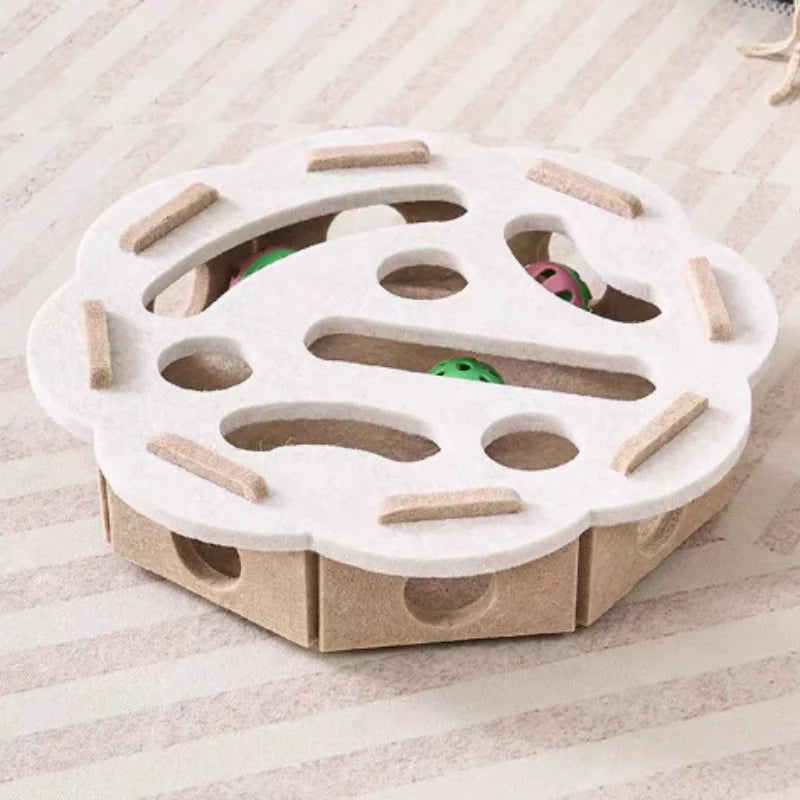 Cat Puzzle Maze Toy with Bell Ball — Interactive Felt Box