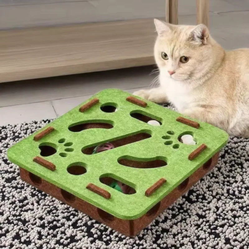 Cat Puzzle Maze Toy with Bell Ball — Interactive Felt Box