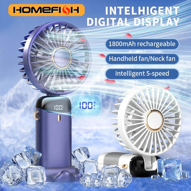 Rechargeable Mini Fan with LED Display & Aromatherapy (5-Speed)
