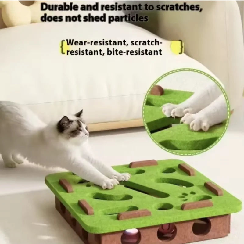 Cat Puzzle Maze Toy with Bell Ball — Interactive Felt Box