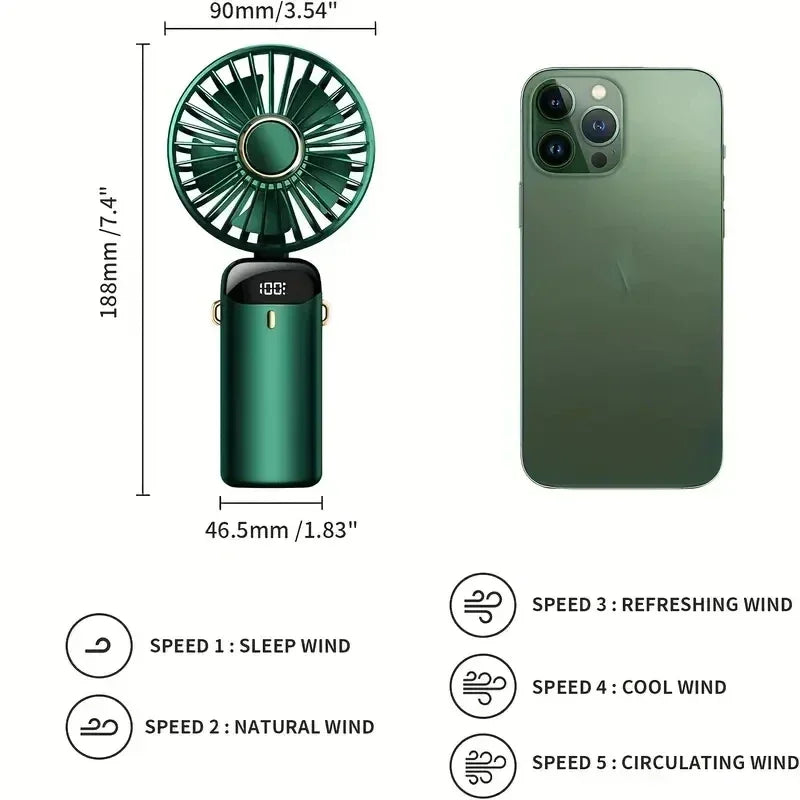 Rechargeable Mini Fan with LED Display & Aromatherapy (5-Speed)
