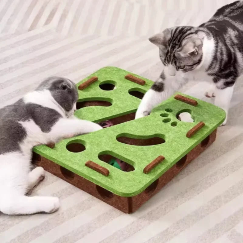 Cat Puzzle Maze Toy with Bell Ball — Interactive Felt Box