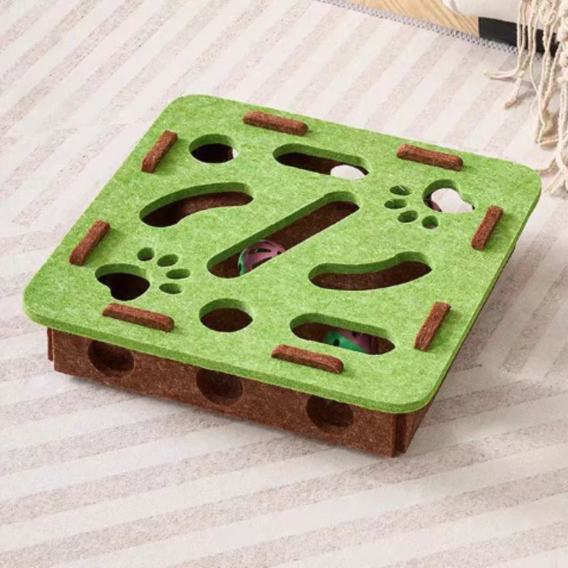 Cat Puzzle Maze Toy with Bell Ball — Interactive Felt Box