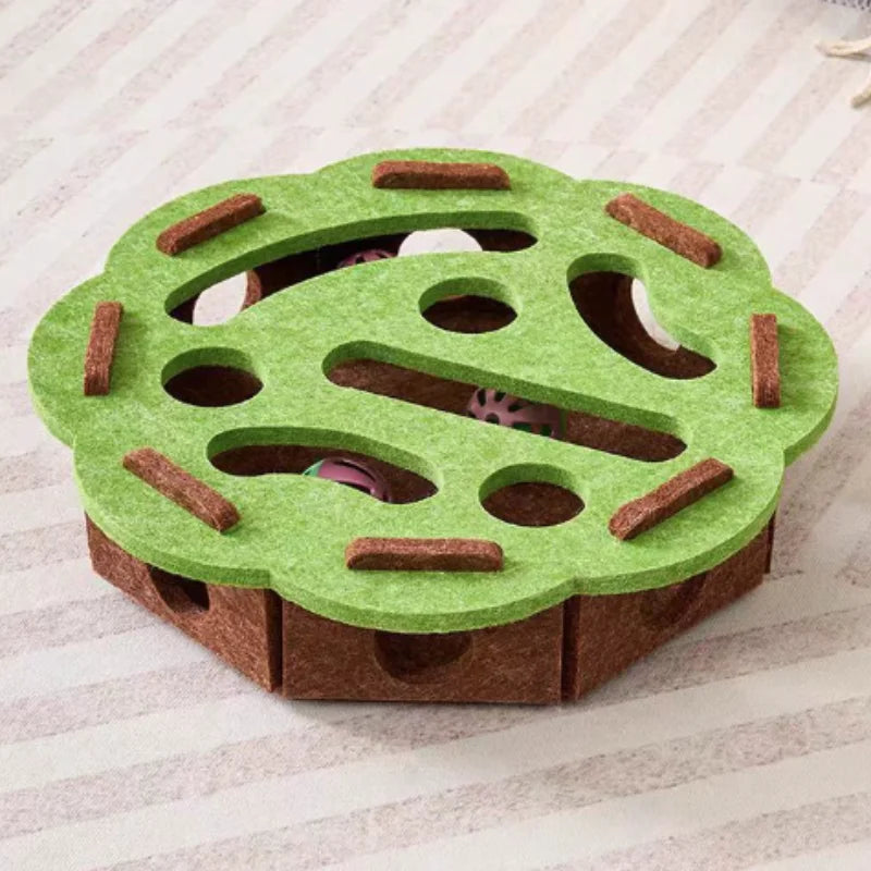 Cat Puzzle Maze Toy with Bell Ball — Interactive Felt Box