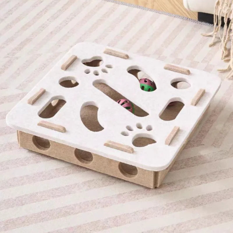 Cat Puzzle Maze Toy with Bell Ball — Interactive Felt Box